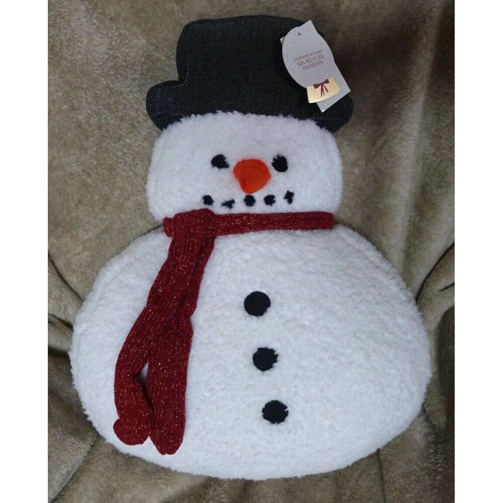 Isaac Mizrahi Sherpa Snowman Shaped Pillow 14x22 Holiday Winter Christmas NEW